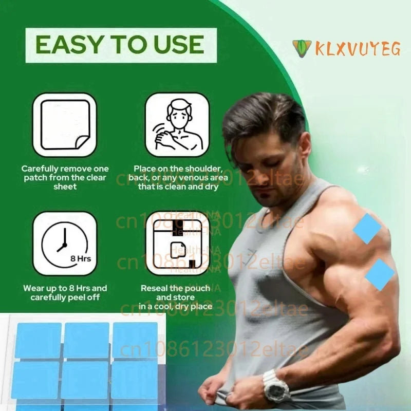 Patches Booster Testostérone & L-Arginine pour Homme — Pré-Workout, Force Musculaire & Vitalité | Diffusion Transdermique | 30 Patches/Sachet