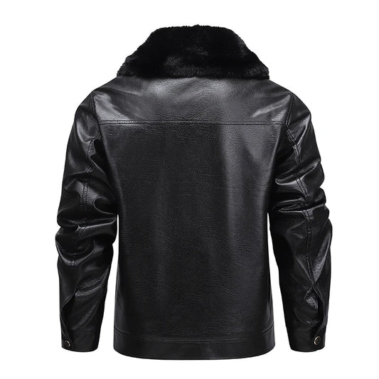 YJKVUR Men's Fleece-Lined Warm Faux Leather Jacket Waterproof Windproof Autumn Winter New Arrival Man Motorcycle Stylish Coat BLACKBEARD OUTDOOR INDUSTRIES