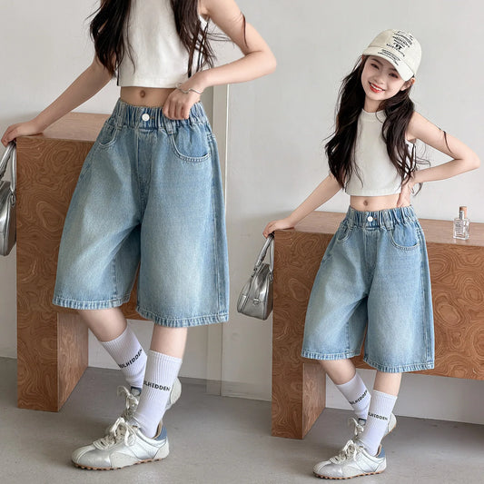 Short en Jean Fille – Style Tendance, Longueur Genou, 7-13 Ans