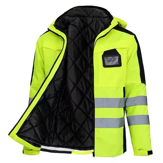 Veste et Combinaison Haute Visibilite Imperméable Bandes Reflechissantes – Tenue de Securite Professionnelle Hiver pour Agents de Securite, Gardiens et Personnel de Terrain (S a XXXL, Orange / Jaune)