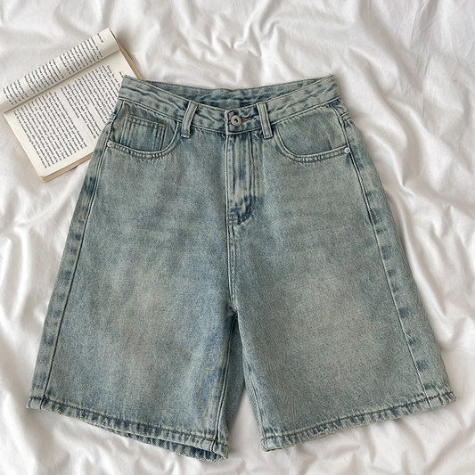 Short Jean Rétro Femme Taille Haute – Coupe Large Droite, Effet Délavé, Fermeture Boutons | Streetwear Été | XS à XXXL | 2 Coloris - BLACKBEARD OUTDOOR INDUSTRIES