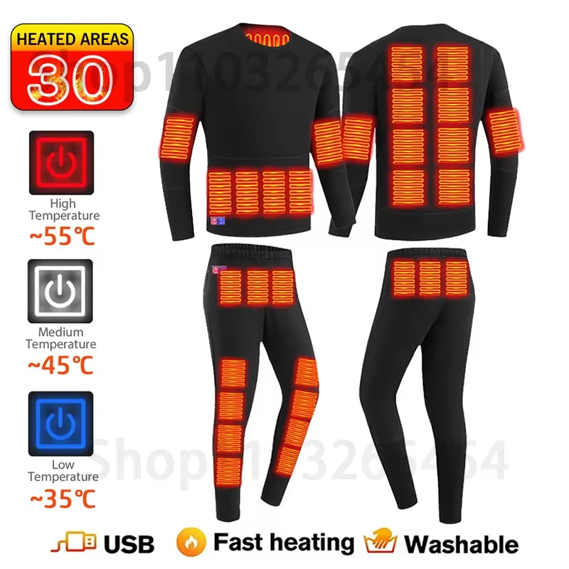 Sous-vêtement chauffant USB hiver – Veste, pantalon ou ensemble