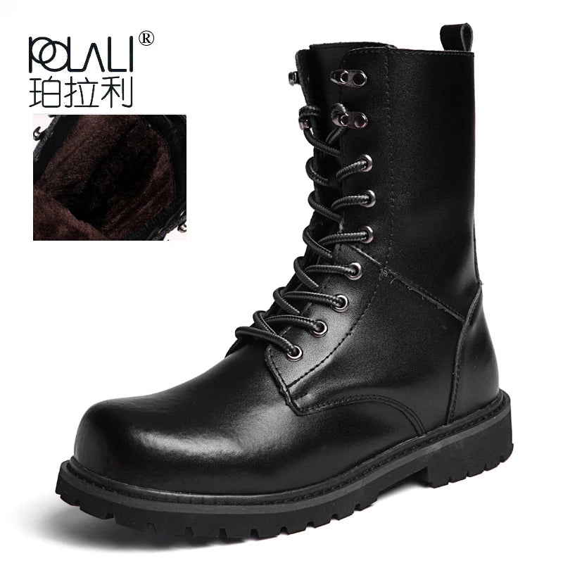 Boots Homme Cuir Véritable Fourrées – Mi-Mollet Lacets Hiver Outdoor