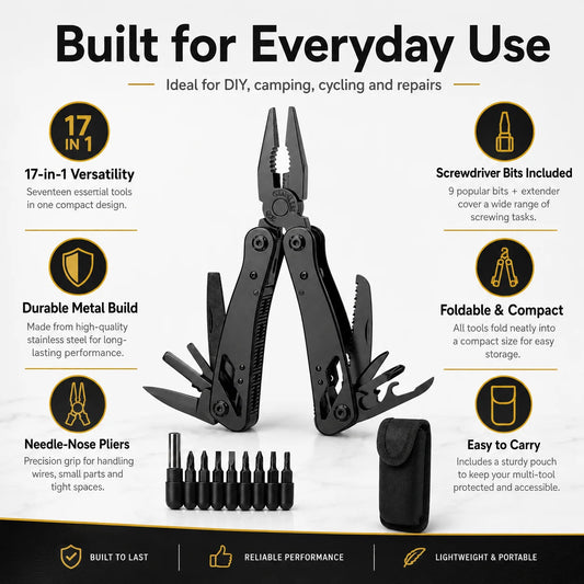 Pince Multifonction Pliante Inox – Multi-Tool avec Tournevis, Lime & Coupe-Fil | EDC & DIY