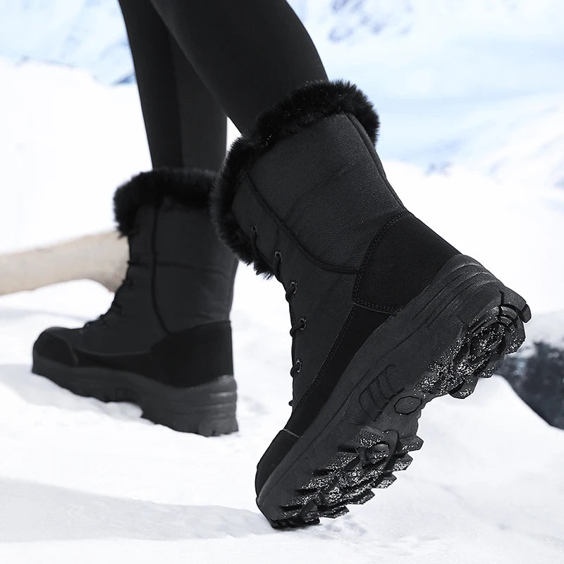 Bottes de neige femme noires à doublure pelucheuse