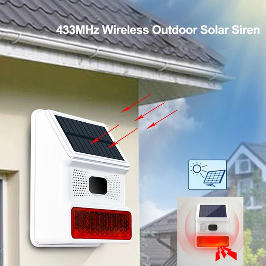 Sirène d’alarme solaire extérieure sans fil 433 MHz