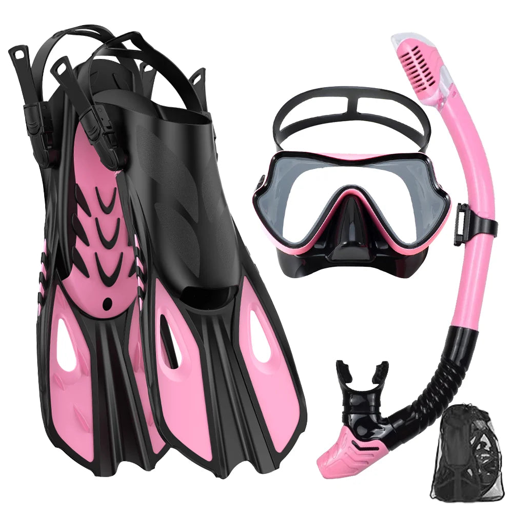 Set de Snorkeling 3-en-1 JoyMaySun – Masque Panoramique, Tuba Dry Top, Palmes Courtes et Sac de Transport - BLACKBEARD OUTDOOR INDUSTRIES
