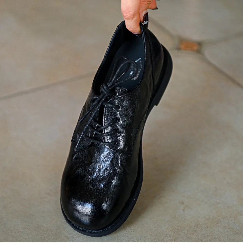 Oxford Femme Cuir Véritable – Lacets Bout Rond Style Britannique