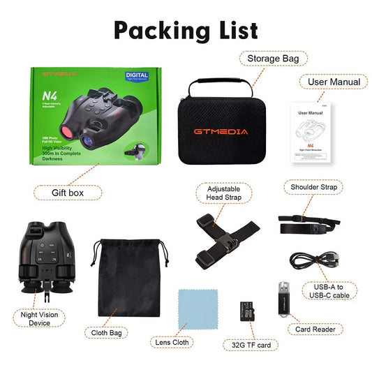 Jumelles Vision Nocturne GTMEDIA N4 – Portée 300m, Zoom 5X, Enregistrement 1080P, 7 Niveaux IR Ajustables – Stock Espagne Ma boutique