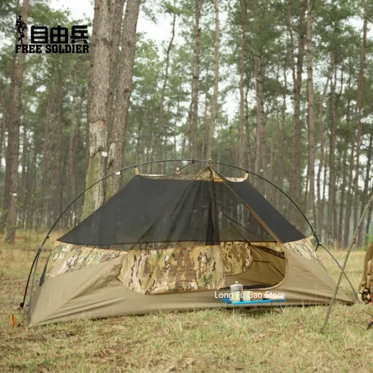 Tente Camouflage 1 Personne Oxford 600D Imperméable – Double Couche, Fibre de Verre | Camping, Randonnée, Chasse | Camouflage & Mud