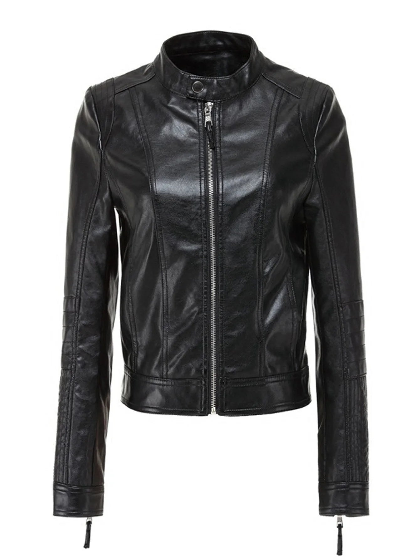 Veste Courte Simili Cuir Femme – Fermeture Zip, Style Biker, Printemps Automne