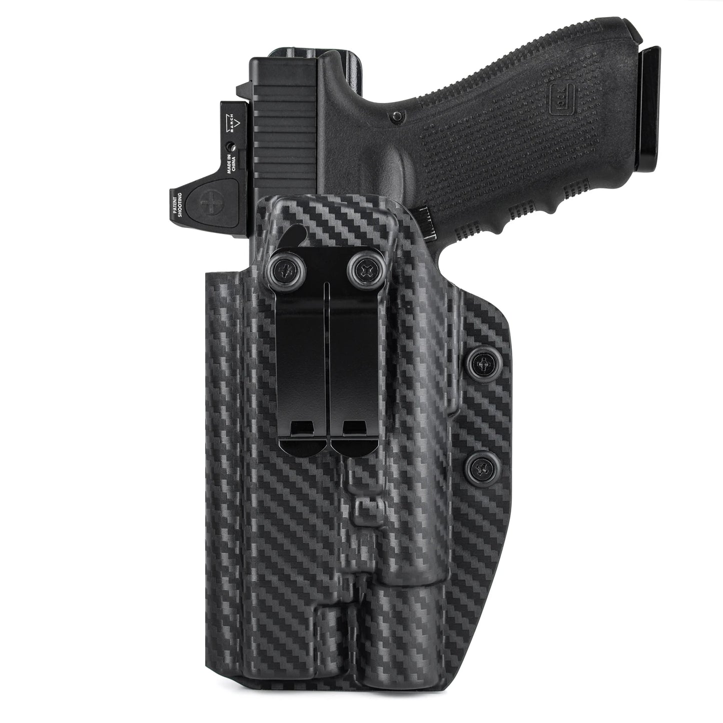 Holster IWB Kydex Glock 19 19X 23 25 32 44 45 + Olight Baldr Pro R – Port Dissimulé Ceinture, Rétention Réglable | Droitier & Gaucher - BLACKBEARD OUTDOOR INDUSTRIES