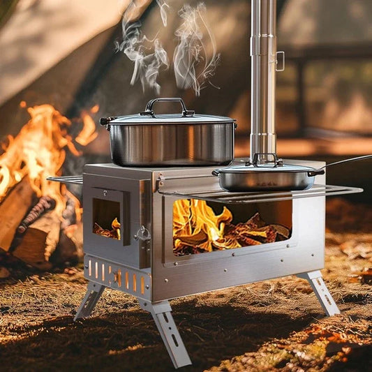 Poêle à Bois Portable Hot Tent – Inox, 7 Tuyaux Cheminée, Chauffage & Cuisson Outdoor