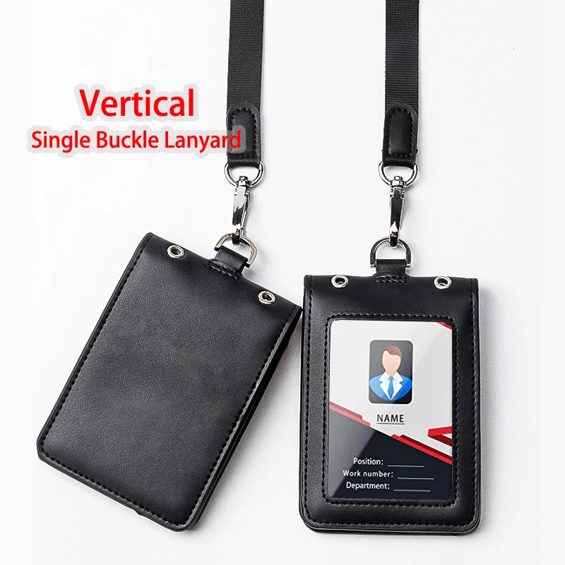 Porte-badge en cuir pour carte et ID avec cordon