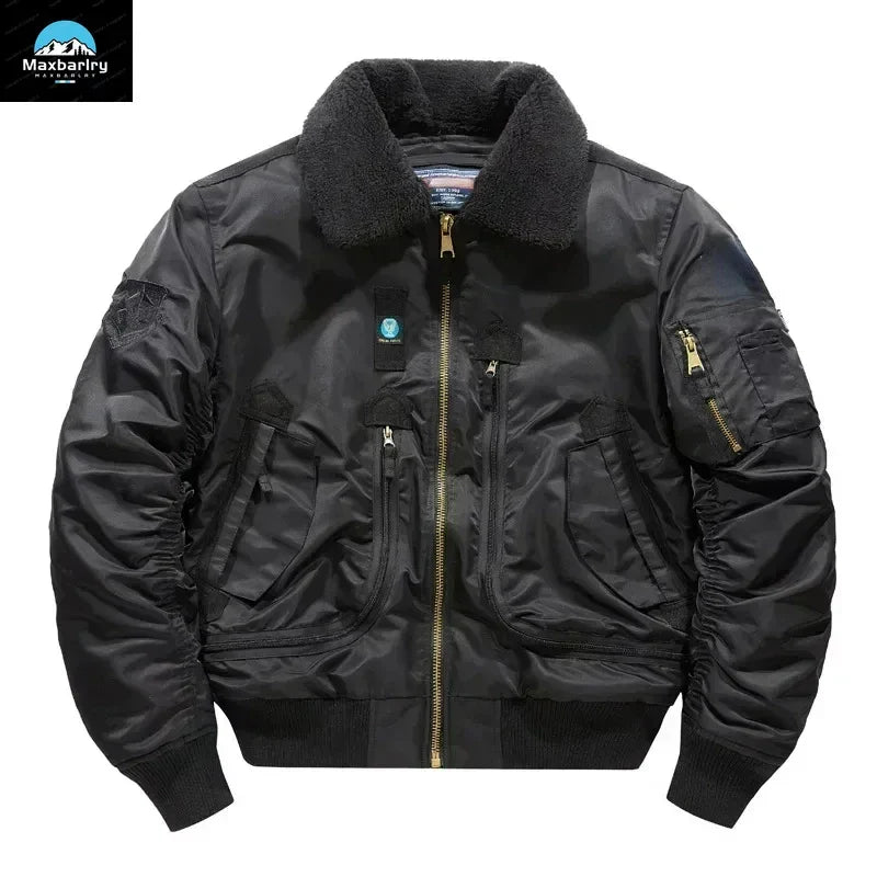 Veste Bomber Homme MA-1 Hiver – Col Fourrure | Veste Militaire Fonctionnelle avec Grandes Poches – Style Chasseur & Avion - BLACKBEARD OUTDOOR INDUSTRIES