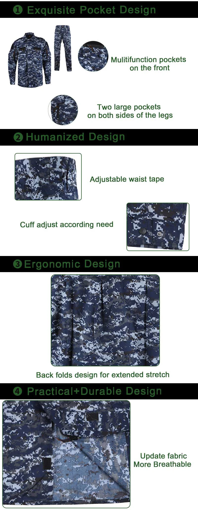 Uniforme de Combat Tactique pour Homme - Costume Camouflage de Randonnée, Chasse et Entraînement | Veste et Pantalon Résistants - BLACKBEARD OUTDOOR INDUSTRIES