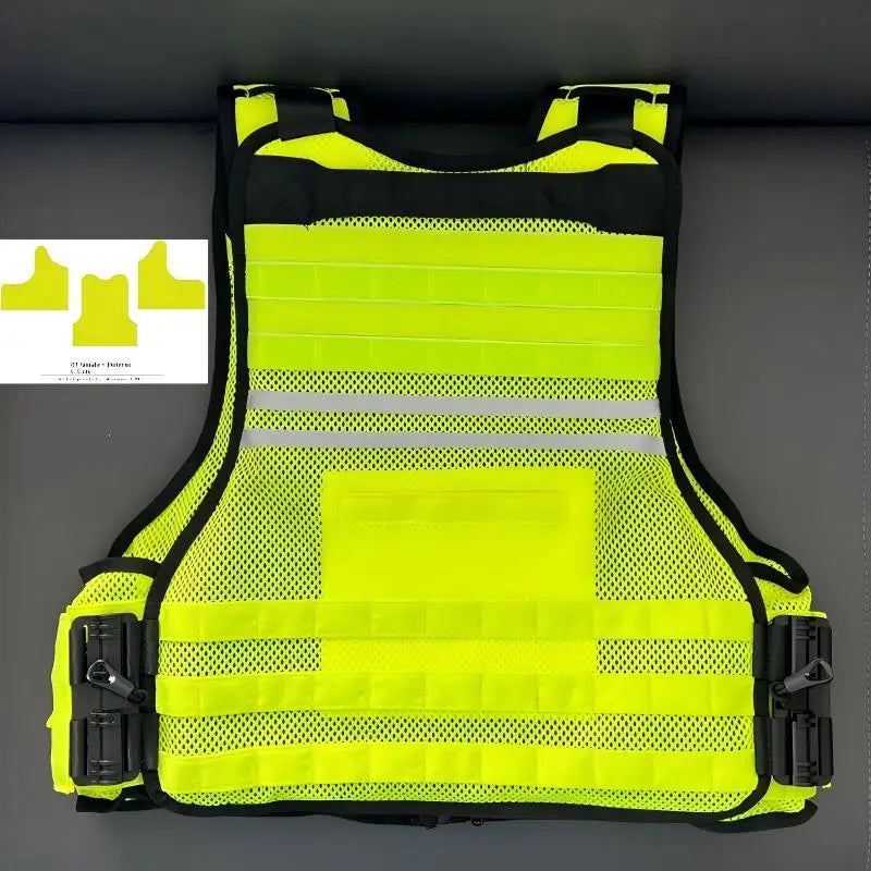 Gilet Tactique Jaune Fluo a Detachement Rapide – Multifonction Anti-Coupure Protection Dorsale pour Agents de Securite, Patrouille Exterieure et Intervention (4 Saisons)