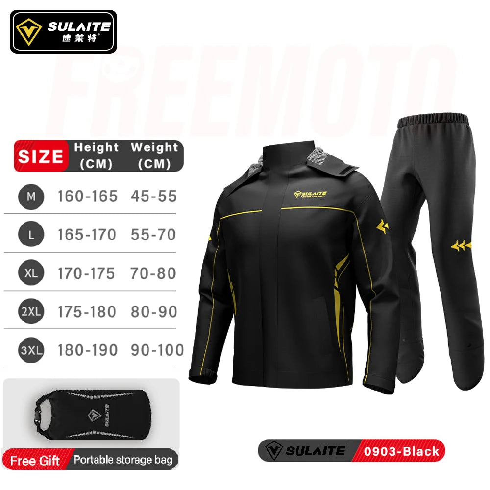 Combinaison Pluie Moto SULAITE 2 Pièces — Imperméable TPU, Bandes Réfléchissantes 360° | Unisexe M à XXXL - BLACKBEARD OUTDOOR INDUSTRIES