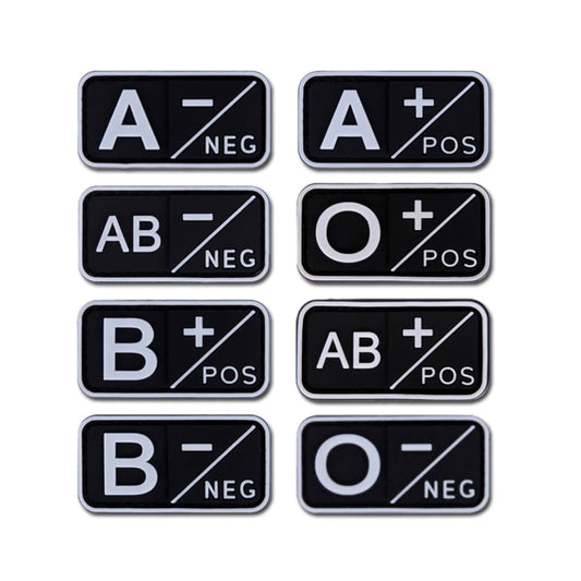 Patch Groupe Sanguin 3D PVC – A, B, AB, O | Rh+ & Rh- | Hook & Loop | Militaire, Airsoft, Tactique | 5×2,5 cm | 4 Coloris - BLACKBEARD OUTDOOR INDUSTRIES