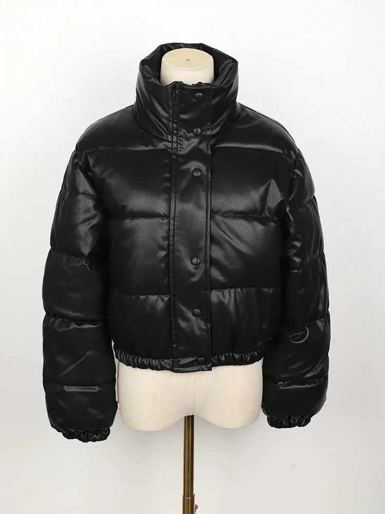 Doudoune Cuir Femme Hiver – Veste Matelassée Chaude Zippée Taille S à XXL