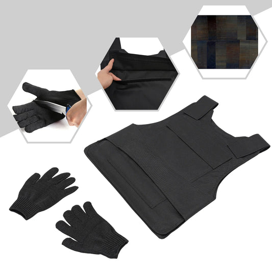 Gilet Anti-Couteau de Protection de Première Classe – Veste et Gants Ajustables avec Plaques en Acier à Haute Manganèse (Noir) - BLACKBEARD OUTDOOR INDUSTRIES