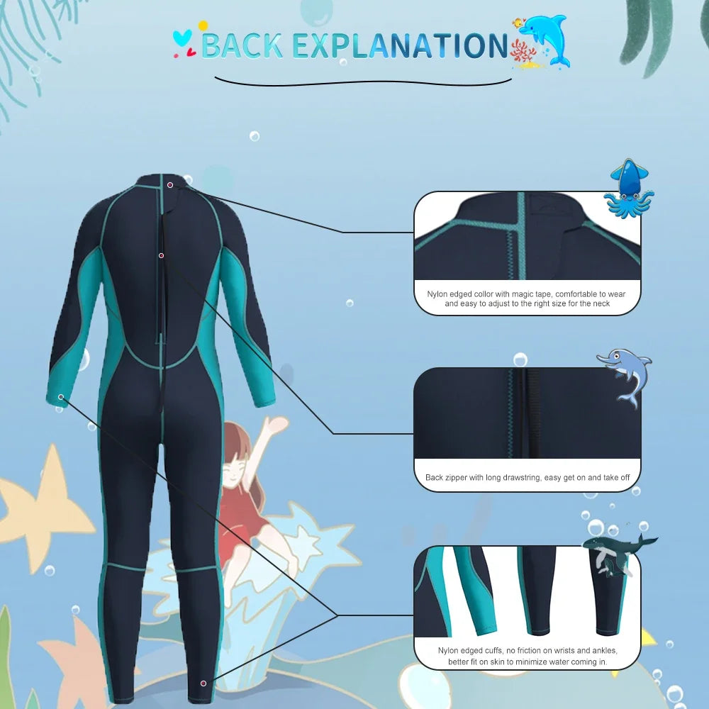 Combinaison Néoprène 3MM Enfant – Fermeture Dorsale | Surf, Snorkeling, Natation | Garçons & Filles
