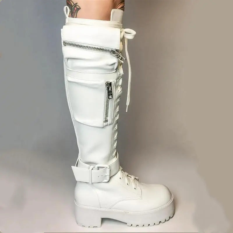 Bottes mi-mollet femme à talon carré et plateforme