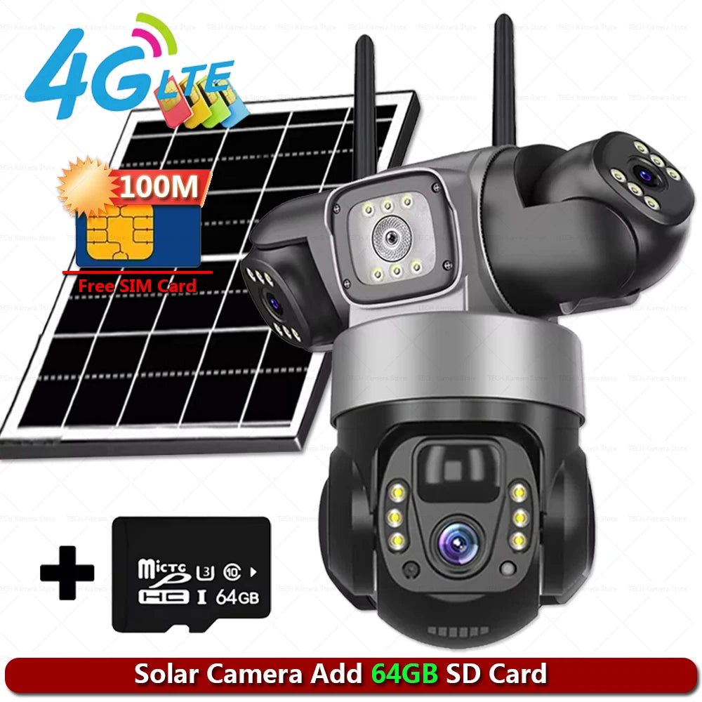 Caméra Solaire 4G Extérieur — Surveillance PTZ 360° Sans Fil, 3 Objectifs, Vision Nocturne - BLACKBEARD OUTDOOR INDUSTRIES