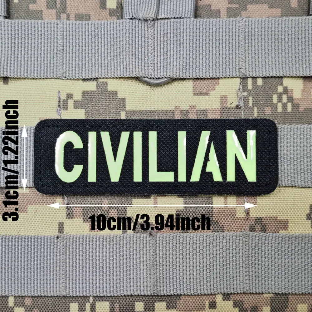 Patch Brodé Réfléchissant CIVILIAN – Écusson Tactique Militaire Velcro | Brassard & Sac à Dos