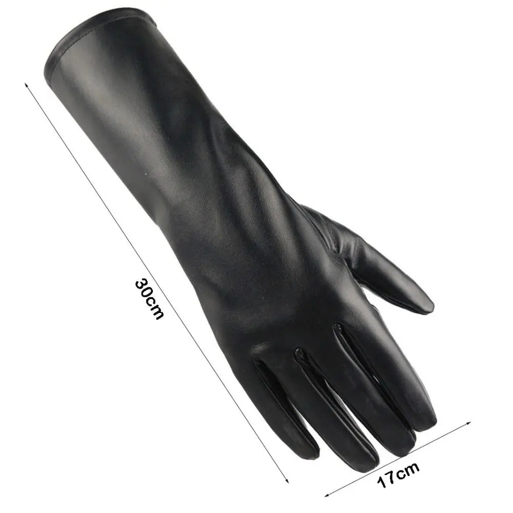 Gants femme en simili cuir noir, mi-longs pour l’hiver