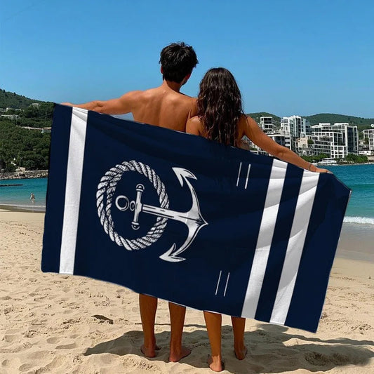 Serviette de Plage Bleu Marine avec Motif Ancre et Corde – L'Accessoire Incontournable pour vos Jours à la Plage BLACKBEARD OUTDOOR INDUSTRIES