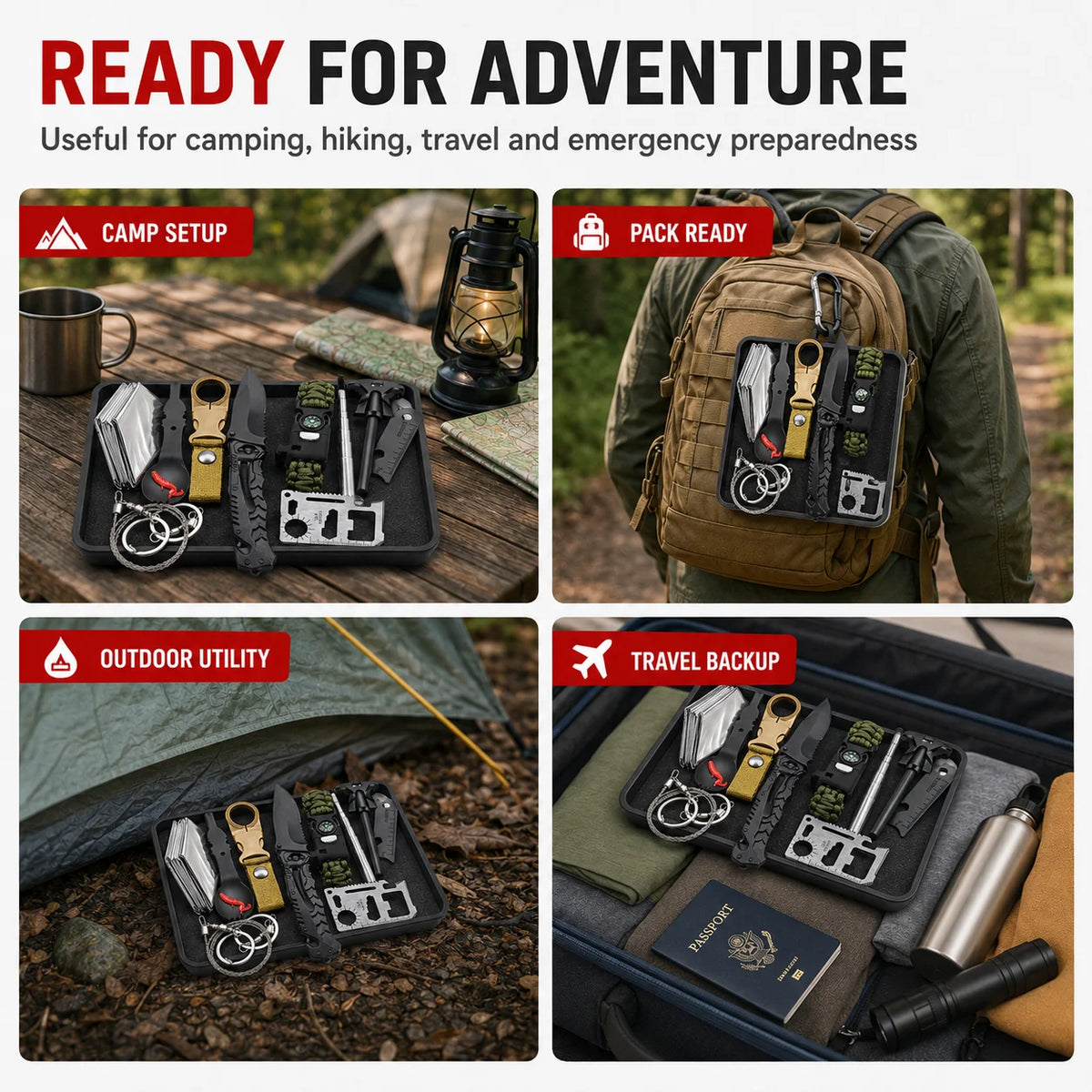 Kit de survie outdoor complet avec boîte de rangement