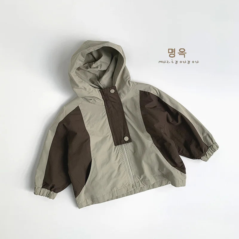 Veste Zippée Enfant À Capuche Patchwork – Manches Longues Printemps