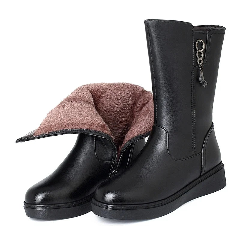 Bottes Neige Femme en Cuir – Fourrées Laine Épaisse | Confort & Chaleur | Tailles 35 à 43 - BLACKBEARD OUTDOOR INDUSTRIES