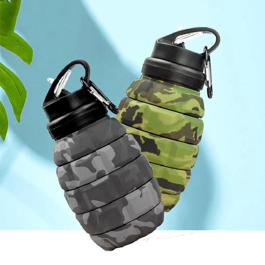 Gourde Silicone Pliable 580ml — Design Grenade Camouflage | Tactique & Outdoor | Rétractable | Sans BPA | 6 Styles Camouflage