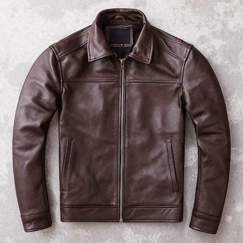Blouson en Cuir de Vache Véritable Homme — Coupe Slim Casual | Noir & Marron | S à 6XL - BLACKBEARD OUTDOOR INDUSTRIES