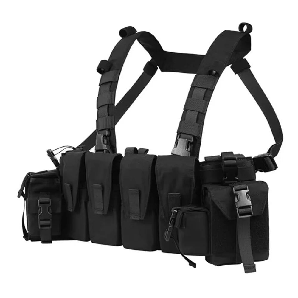 Chest rig tactique léger 500D avec harnais H et 4 poches chargeur