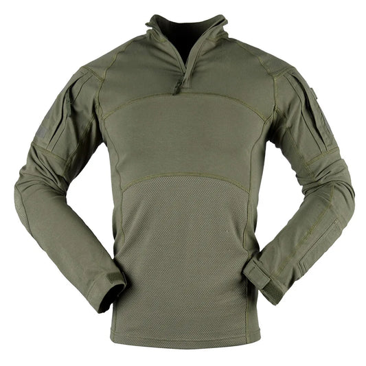 T-Shirt Tactique Manches Longues Camouflage – Coton, Col Montant | Airsoft, Paintball, Chasse, Militaire