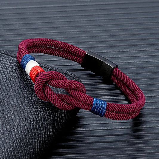 Bracelet Tressé Square Knot en Acier Inoxydable - France Flag Couple Jewelry BLACKBEARD OUTDOOR INDUSTRIES
