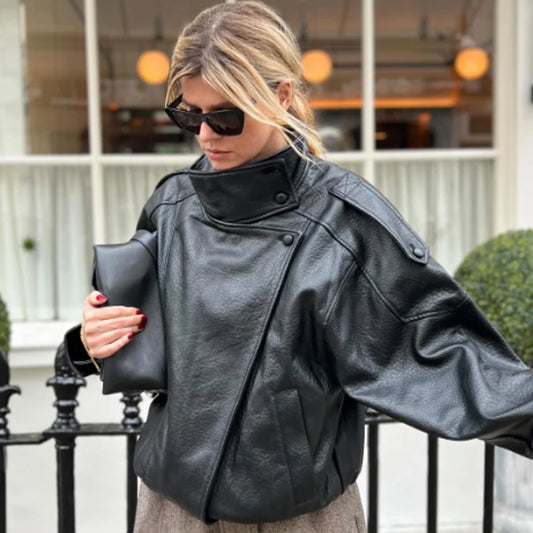 Veste Bomber Femme Similicuir – Coupe Courte Oversize, Col Montant, Fermeture Éclair | High Street Toutes Saisons | XS à L | 3 Coloris - BLACKBEARD OUTDOOR INDUSTRIES