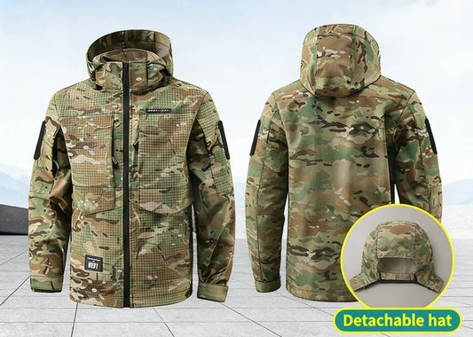 Veste Tactique Camouflage Homme – Coupe-Vent Imperméable Capuche Outdoor