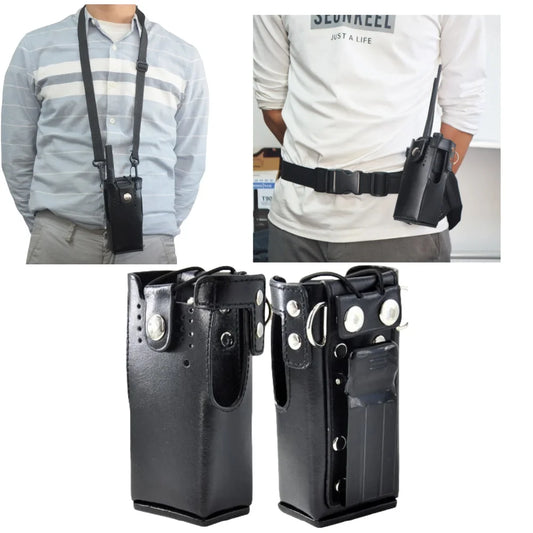Holster Cuir PU Radio – Étui de Transport avec Bandoulière Nylon pour Motorola GP328, GP3188, CP200, HT750, MTX900