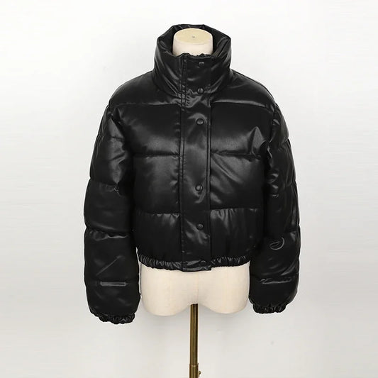 Doudoune Cuir Femme Hiver – Veste Matelassée Chaude Zippée Taille S à XXL