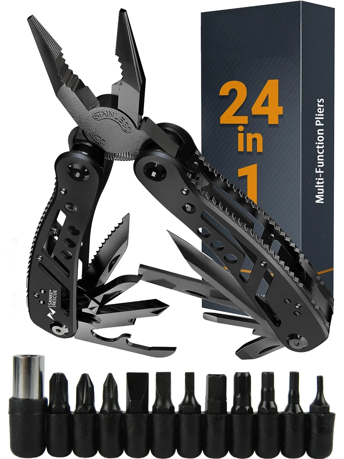 Pince Multifonction 24-en-1 Acier Inox – Couteau, Tournevis, Coupe-Fil | Camping, Survie, EDC