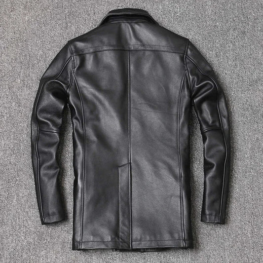 Veste homme en cuir véritable à double boutonnage