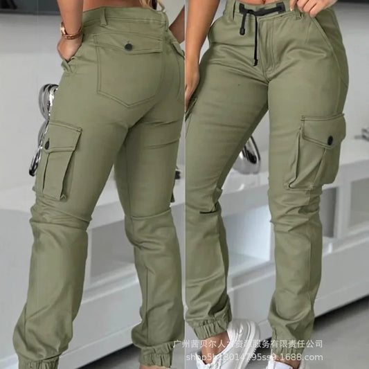 Pantalon cargo femme taille haute multi-poches