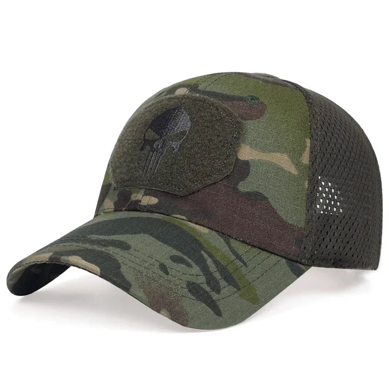 Casquette Baseball Skull Brodée – Camouflage & Uni Réglable Respirante Unisexe Outdoor