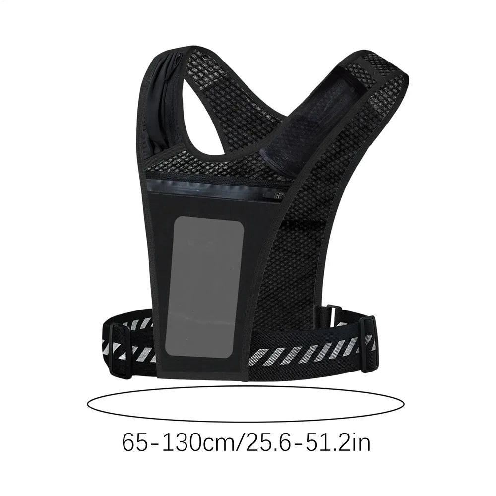 Gilet de running réfléchissant léger, porte-téléphone et porte-gourde