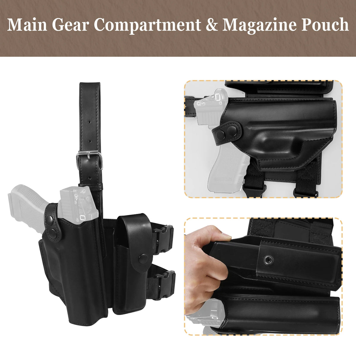 Holster de cuisse droitier Glock 17, 18 et 19 avec porte-chargeur