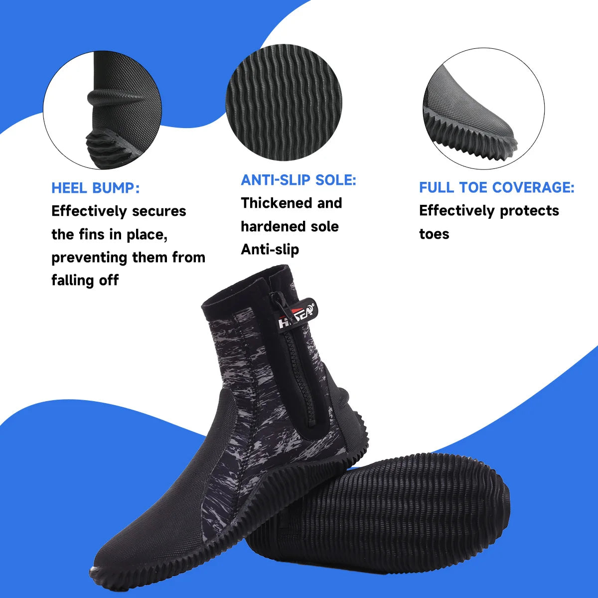 Bottes de Plongée Néoprène 5MM HISEA – Montantes, Imperméables, Antidérapantes | Surf, Scuba, Snorkeling | EU 36-45